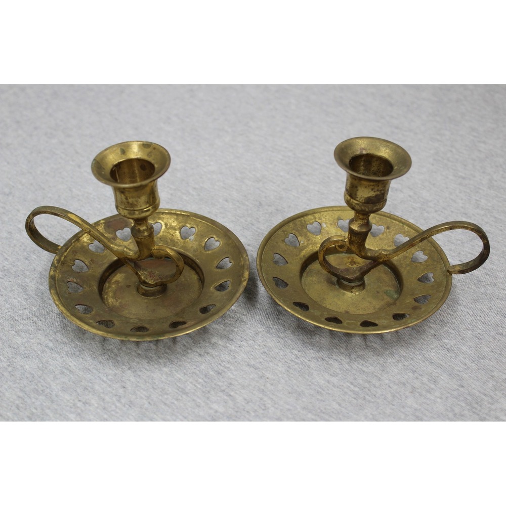 Hampton Brass Candle Holder Gold Heart Cutout Chamberstick Pair India